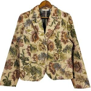 Vintage 90s Crazy Horse Tapestry Jacket Needlepoint Blazer Tan - XL